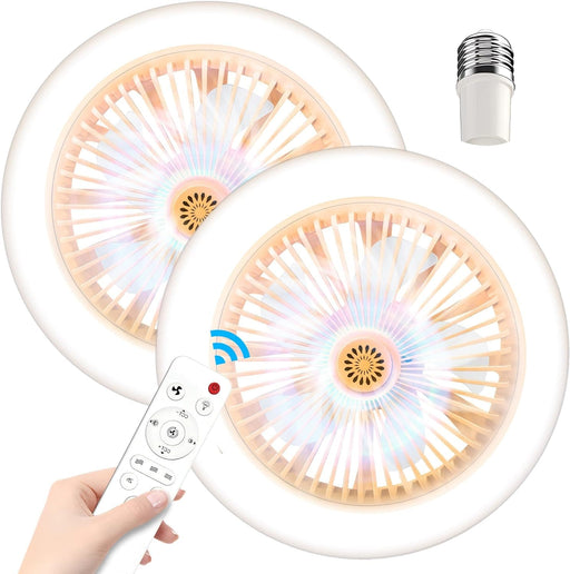 Set of 2 Light Socket Fan with Light and Remote, Dimmable LED Light for Bedroom Kitchen Living Room Dining Room-1-ErisView