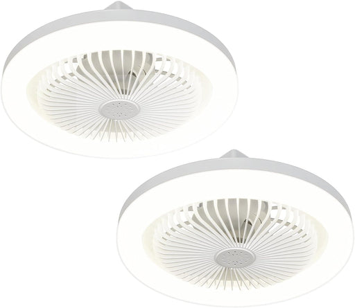 Set of 2 Remote Control Fan, Small Flush Mount Low Profile Bladeless LED Ceiling Fan and Light, Flush Mount Light Fixtures, White Bedroom Ceiling Fans-1-ErisView
