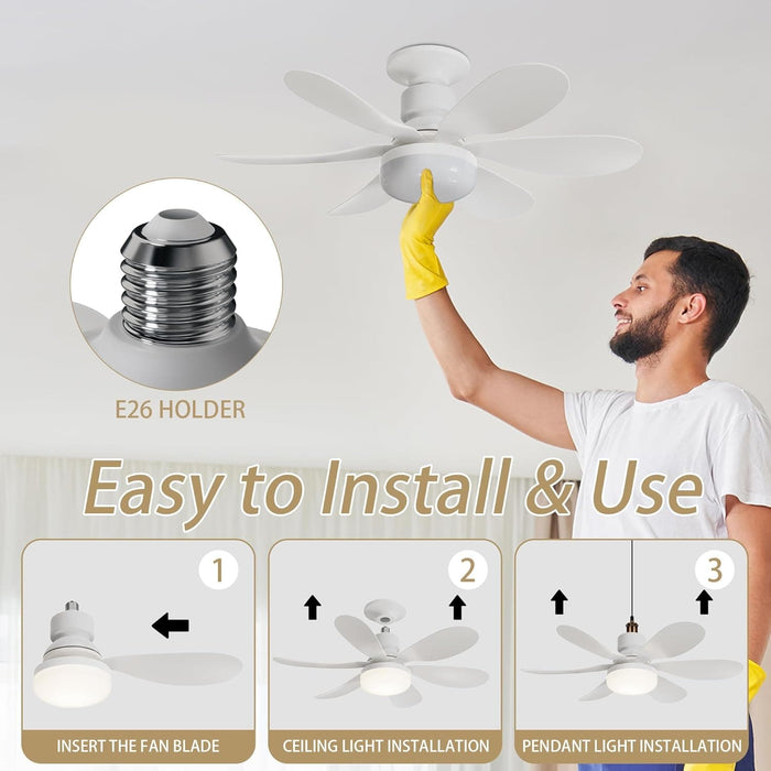 Set of 3 White Ceiling Fan with Light with Remote, Small Ceiling Fans for Low Ceiling-4-ErisView
