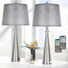 Set of 2 Sliver Table Lamps, Bedside Lamp with Grey Shade, Tall Nickel Nightstand Lamp Desk Lamp-ErisView
