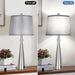 Set of 2 Sliver Table Lamps, Bedside Lamp with Grey Shade, Tall Nickel Nightstand Lamp Desk Lamp-Turn On/Off-ErisView