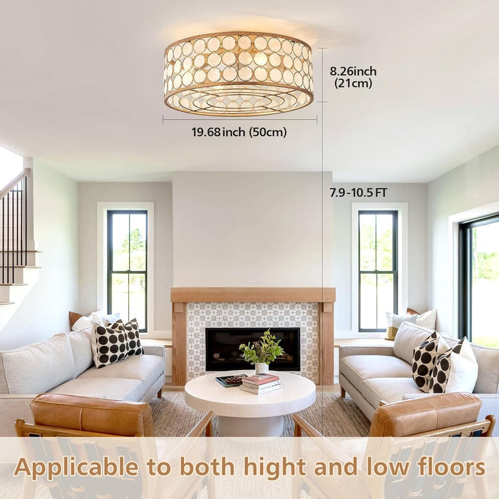 Shell Shaped Caged Ceiling Fan with Light and Remote Control, Flush Mount Enclosed Coastal Ceiling Fans, Boho Fandelier for Bedroom Living Room Kitchen-3-ErisView