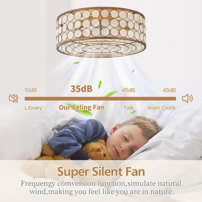 Shell Shaped Caged Ceiling Fan with Light and Remote Control, Flush Mount Enclosed Coastal Ceiling Fans, Boho Fandelier for Bedroom Living Room Kitchen-7-ErisView