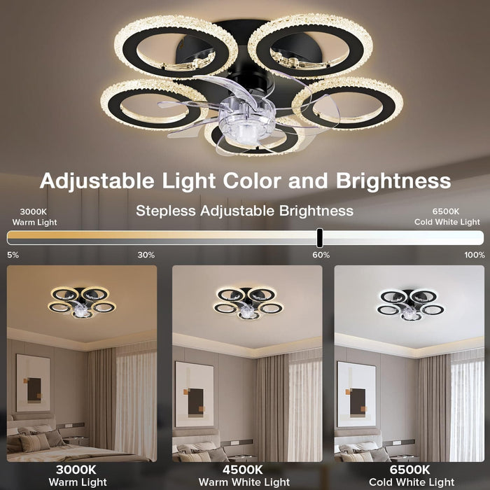  Small 21 in. Modern Low Profile Flower Ceiling Fan, Circle Shape Ceiling Fan, Dimmable Flush Mount Ceiling Fan for Bedroom Living Room Apartment-2-ErisView