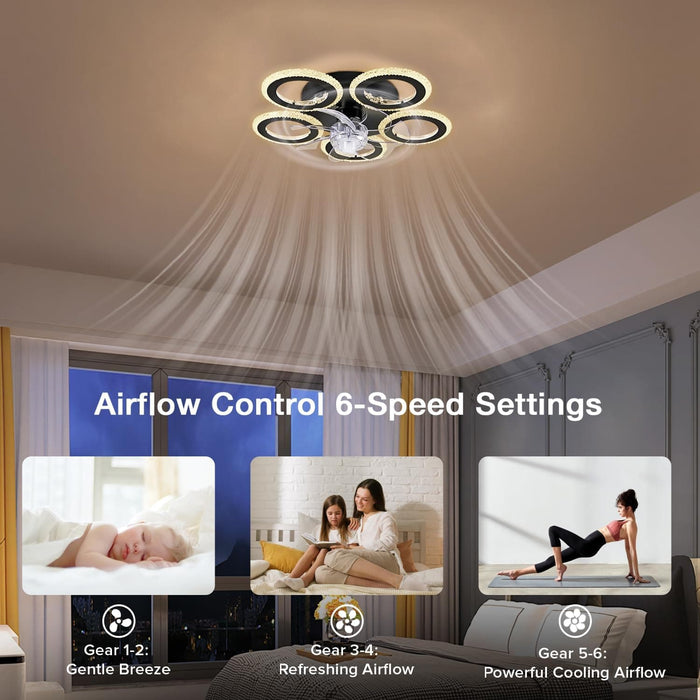  Small 21 in. Modern Low Profile Flower Ceiling Fan, Circle Shape Ceiling Fan, Dimmable Flush Mount Ceiling Fan for Bedroom Living Room Apartment-3-ErisView