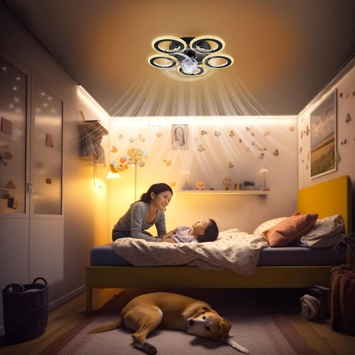  Small 21 in. Modern Low Profile Flower Ceiling Fan, Circle Shape Ceiling Fan, Dimmable Flush Mount Ceiling Fan for Bedroom Living Room Apartment-5-ErisView