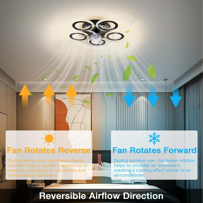  Small 21 in. Modern Low Profile Flower Ceiling Fan, Circle Shape Ceiling Fan, Dimmable Flush Mount Ceiling Fan for Bedroom Living Room Apartment-7-ErisView
