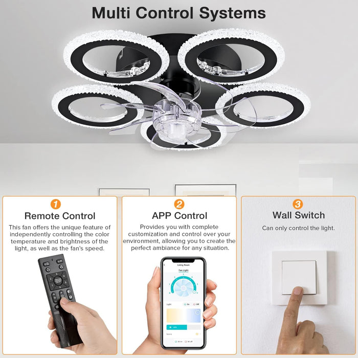  Small 21 in. Modern Low Profile Flower Ceiling Fan, Circle Shape Ceiling Fan, Dimmable Flush Mount Ceiling Fan for Bedroom Living Room Apartment-8-ErisView