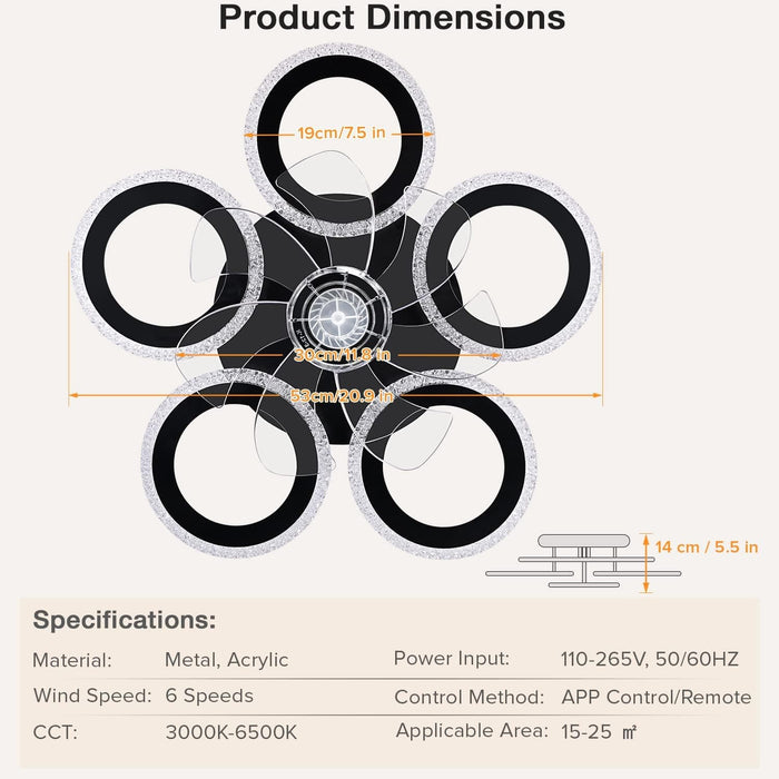  Small 21 in. Modern Low Profile Flower Ceiling Fan, Circle Shape Ceiling Fan, Dimmable Flush Mount Ceiling Fan for Bedroom Living Room Apartment-9-ErisView