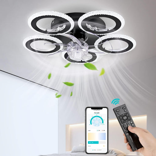  Small 21 in. Modern Low Profile Flower Ceiling Fan, Circle Shape Ceiling Fan, Dimmable Flush Mount Ceiling Fan for Bedroom Living Room Apartment-1-ErisView