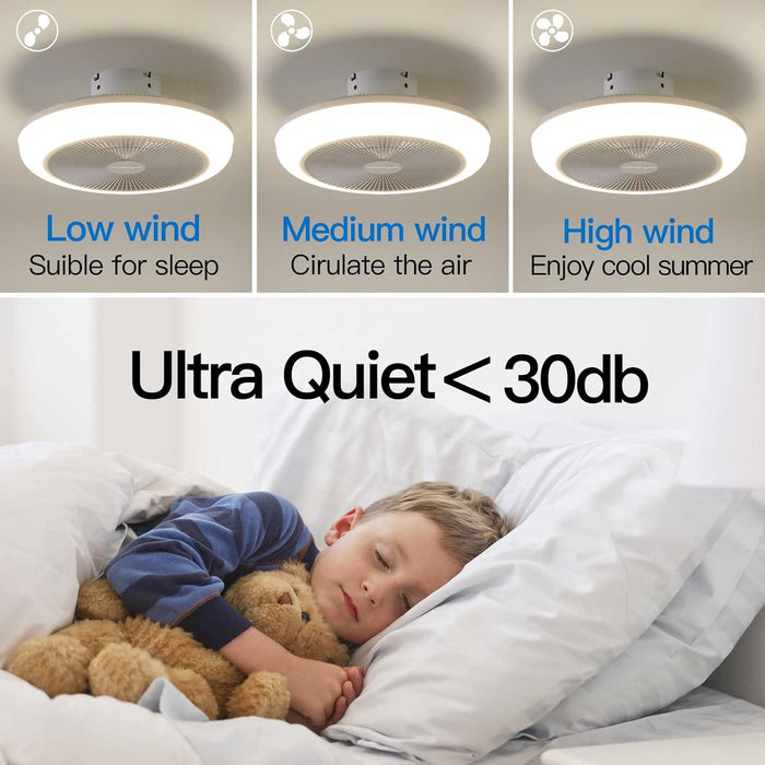 Small Black Ceiling Fan with Light, Flush Mount Ceiling Fan without Blades for Kitchen Bedroom-3-ErisView