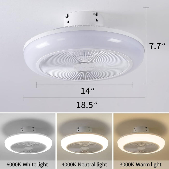 Small Black Ceiling Fan with Light, Flush Mount Ceiling Fan without Blades for Kitchen Bedroom-5-ErisView