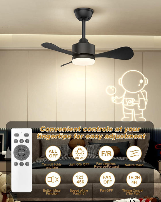 Small Black Ceiling Fan with Light and Remote, Modern Ceiling Fan for Kitchen, Reversible Outdoor Fan for Patio-2-ErisView