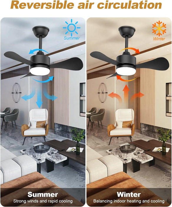 Small Black Ceiling Fan with Light and Remote, Modern Ceiling Fan for Kitchen, Reversible Outdoor Fan for Patio-3-ErisView