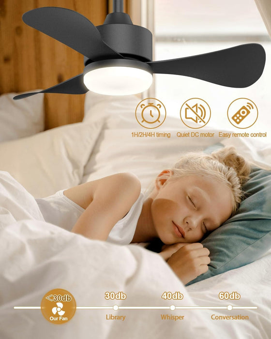 Small Black Ceiling Fan with Light and Remote, Modern Ceiling Fan for Kitchen, Reversible Outdoor Fan for Patio-5-ErisView