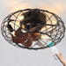 Small Brown Caged Ceiling Fan, Industrial Rustic Ceiling Fans, Low Profile Flush Mount Ceiling Fan and Light -1-ErisView