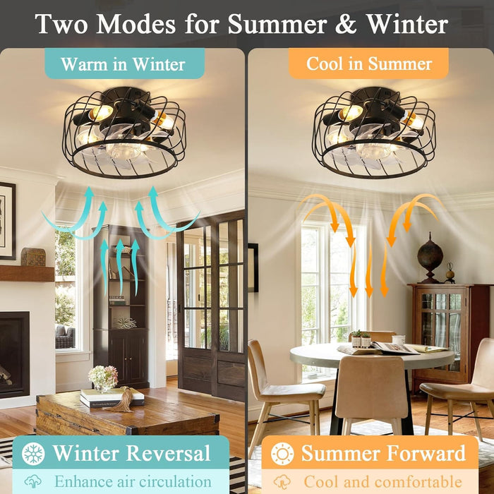 Small Caged Ceiling Fan with Light, Low Profile Ceiling Fan with Remote, Reversible Bladeless Modern Ceiling Fan for Bedroom Kitchen Hallway-4-ErisView