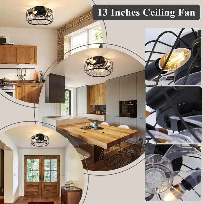Small Caged Ceiling Fan with Light, Low Profile Ceiling Fan with Remote, Reversible Bladeless Modern Ceiling Fan for Bedroom Kitchen Hallway-5-ErisView