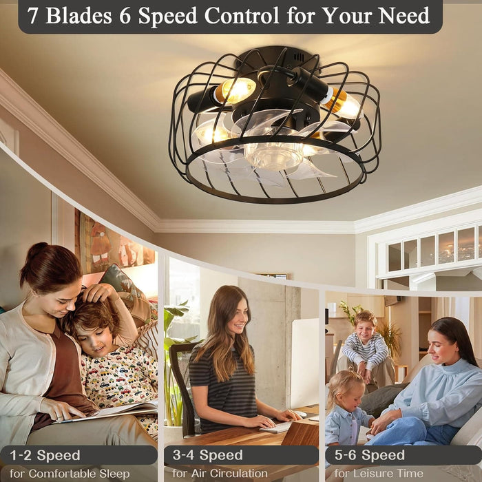 Small Caged Ceiling Fan with Light, Low Profile Ceiling Fan with Remote, Reversible Bladeless Modern Ceiling Fan for Bedroom Kitchen Hallway-6-ErisView