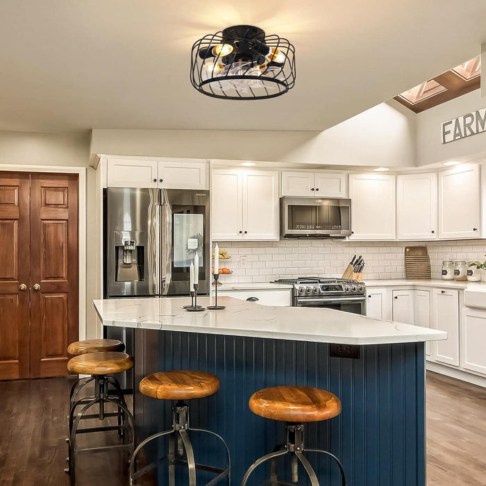 Small Caged Ceiling Fan with Light, Low Profile Ceiling Fan with Remote, Reversible Bladeless Modern Ceiling Fan for Bedroom Kitchen Hallway-7-ErisView