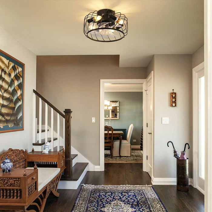 Small Caged Ceiling Fan with Light, Low Profile Ceiling Fan with Remote, Reversible Bladeless Modern Ceiling Fan for Bedroom Kitchen Hallway-8-ErisView