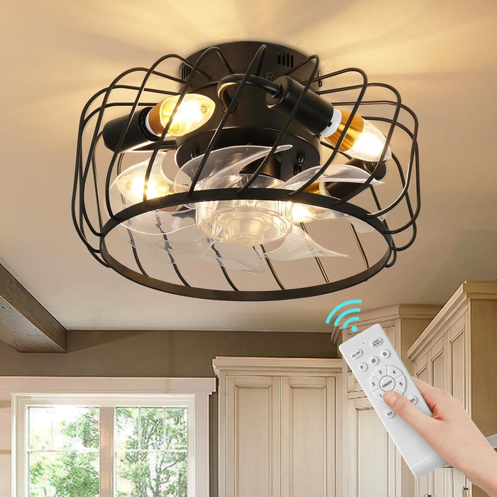 Small Caged Ceiling Fan with Light, Low Profile Ceiling Fan with Remote, Reversible Bladeless Modern Ceiling Fan for Bedroom Kitchen Hallway-1-ErisView
