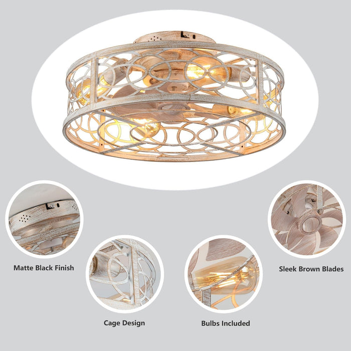 Small Caged Ceiling Fan with Remote, Farmhouse Ceiling Fan with Low Profile Light, Flush Mount Bladeless Fan for Bedroom Dining Room Kitchen Living Room-6-ErisView