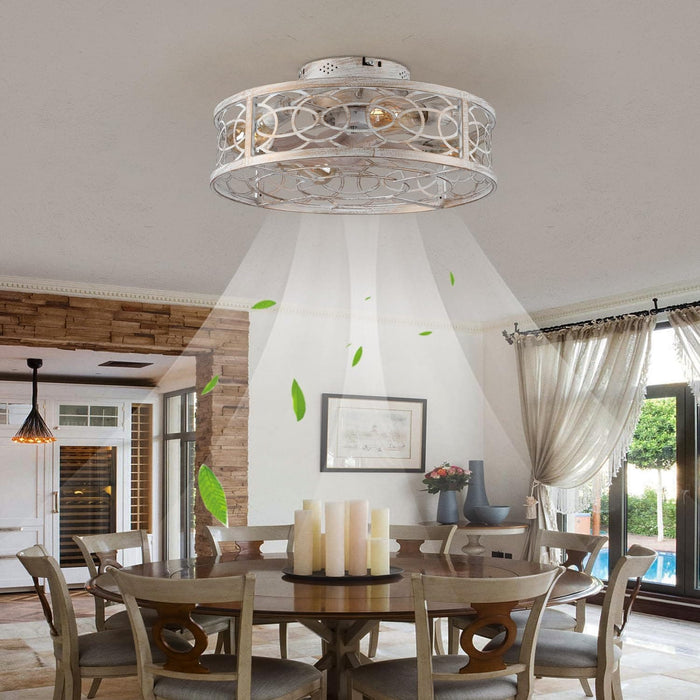 Small Caged Ceiling Fan with Remote, Farmhouse Ceiling Fan with Low Profile Light, Flush Mount Bladeless Fan for Bedroom Dining Room Kitchen Living Room-7-ErisView