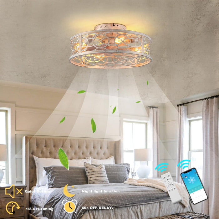 Small Caged Ceiling Fan with Remote, Farmhouse Ceiling Fan with Low Profile Light, Flush Mount Bladeless Fan for Bedroom Dining Room Kitchen Living Room-8-ErisView