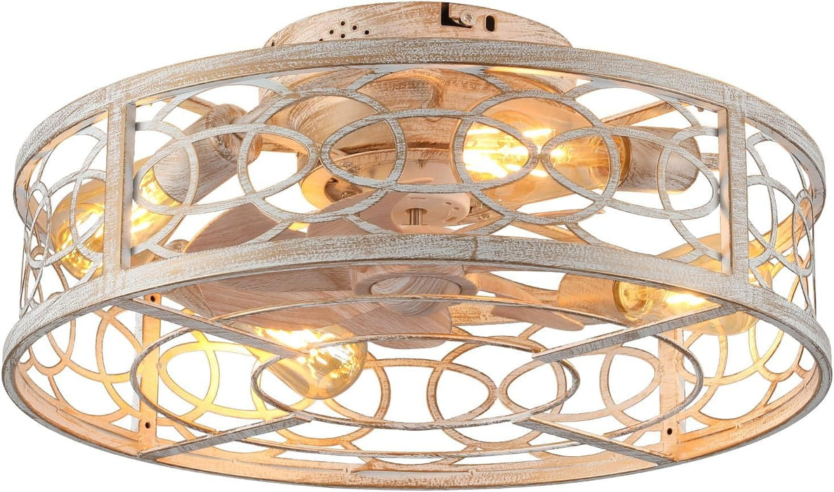 Small Caged Ceiling Fan with Remote, Farmhouse Ceiling Fan with Low Profile Light, Flush Mount Bladeless Fan for Bedroom Dining Room Kitchen Living Room-9-ErisView