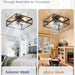 Small Caged Flush Mount Remote Control Ceiling Fan and Light, Black Square Low Profile Ceiling Fan, Farmhouse Bladeless Ceiling Fan for Bedroom Kitchen-3-ErisView