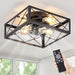 Small Caged Flush Mount Remote Control Ceiling Fan and Light, Black Square Low Profile Ceiling Fan, Farmhouse Bladeless Ceiling Fan for Bedroom Kitchen-1-ErisView
