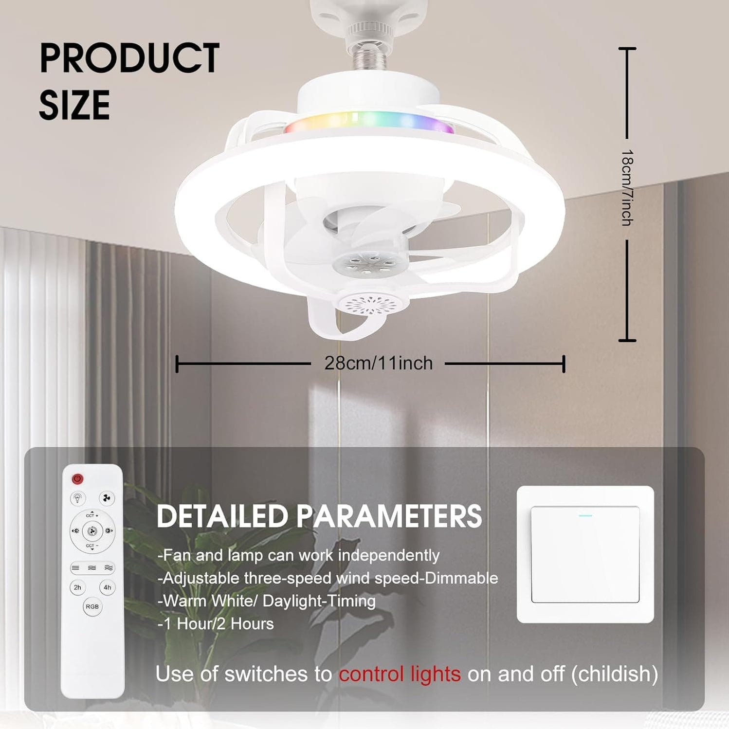 Small Ceiling Fan with Light and Remote, 360¡ã Rotating Ceiling Fan, C ...