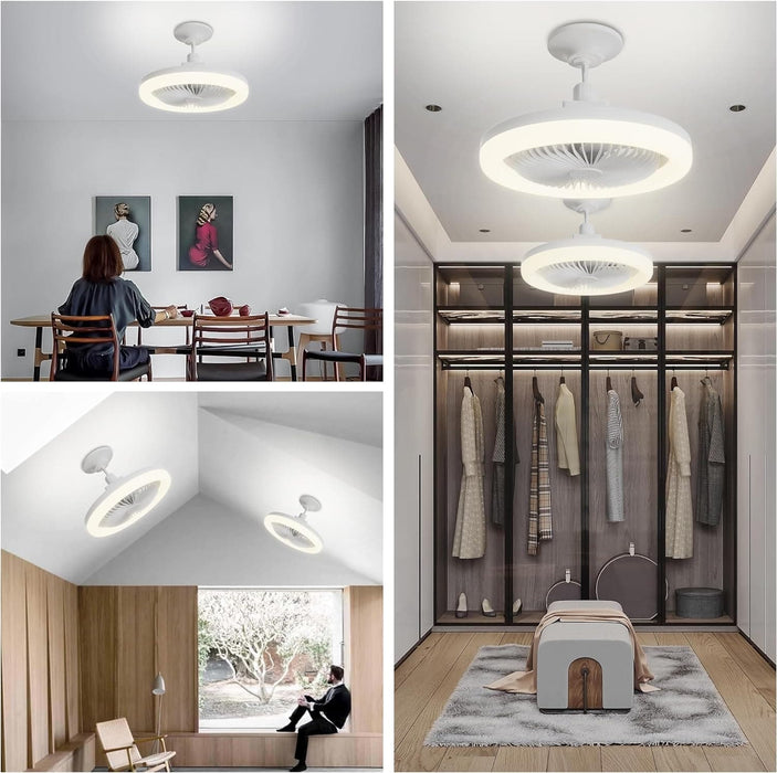 Small Ceiling Fan with Light and Remote, White Dimmable Ceiling Fan, Set of 2 -8-ErisView