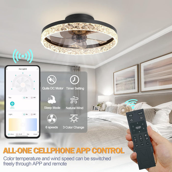 Small Flush Mount Ceiling Fan with Light and Remote, Dimmable Low Profile Ceiling Fan for Bedroom Living Room Kids Room-2-ErisView