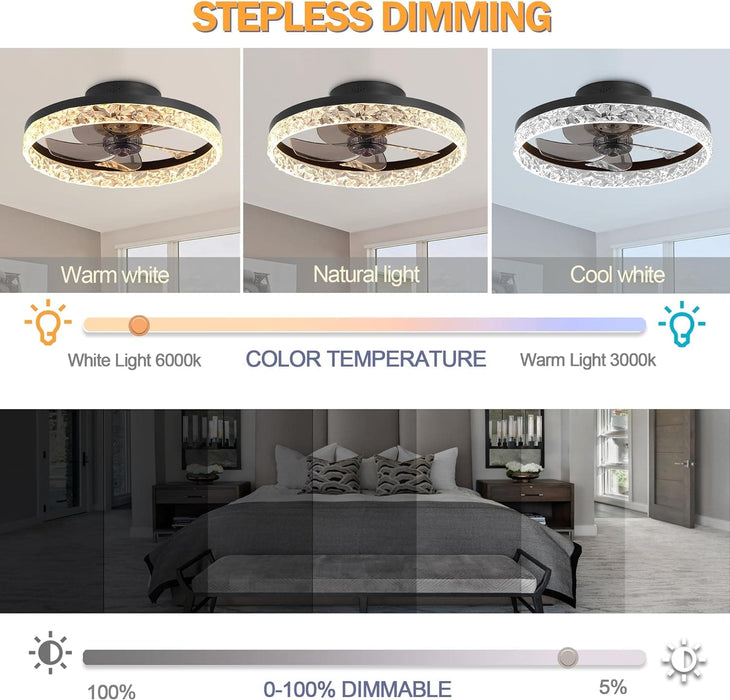 Small Flush Mount Ceiling Fan with Light and Remote, Dimmable Low Profile Ceiling Fan for Bedroom Living Room Kids Room-4-ErisView
