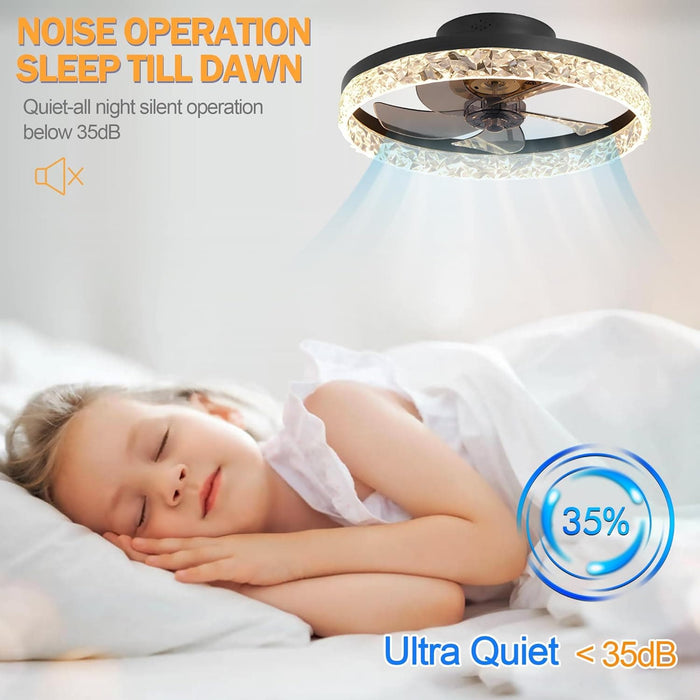 Small Flush Mount Ceiling Fan with Light and Remote, Dimmable Low Profile Ceiling Fan for Bedroom Living Room Kids Room-5-ErisView