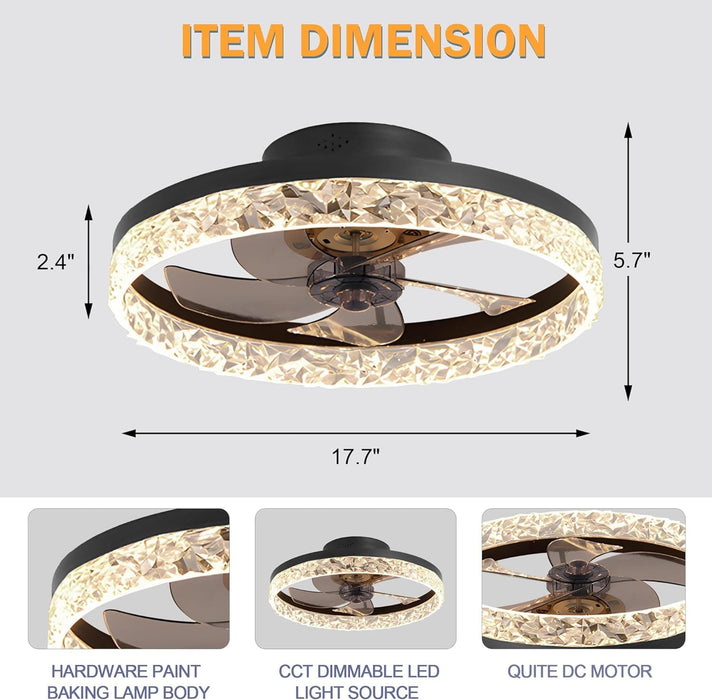 Small Flush Mount Ceiling Fan with Light and Remote, Dimmable Low Profile Ceiling Fan for Bedroom Living Room Kids Room-6-ErisView