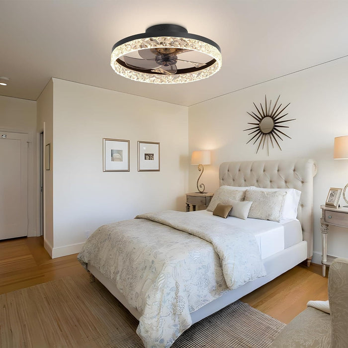 Small Flush Mount Ceiling Fan with Light and Remote, Dimmable Low Profile Ceiling Fan for Bedroom Living Room Kids Room-7-ErisView