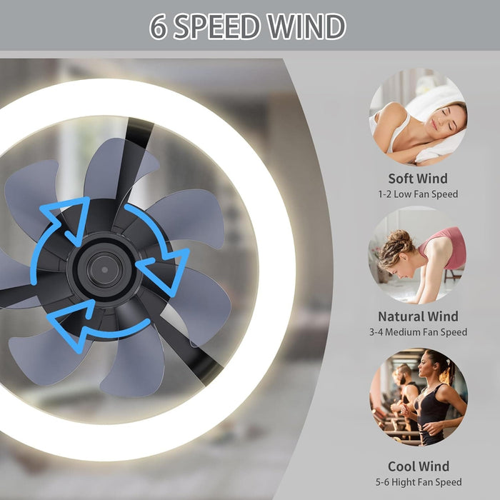 Small Low Profile Ceiling Fan with Lights and Remote, Flush Mount Fandelier Ceiling Fan, Bladeless LED Ceiling Fan and Light, Black Modern Ceiling Fan-7-ErisView