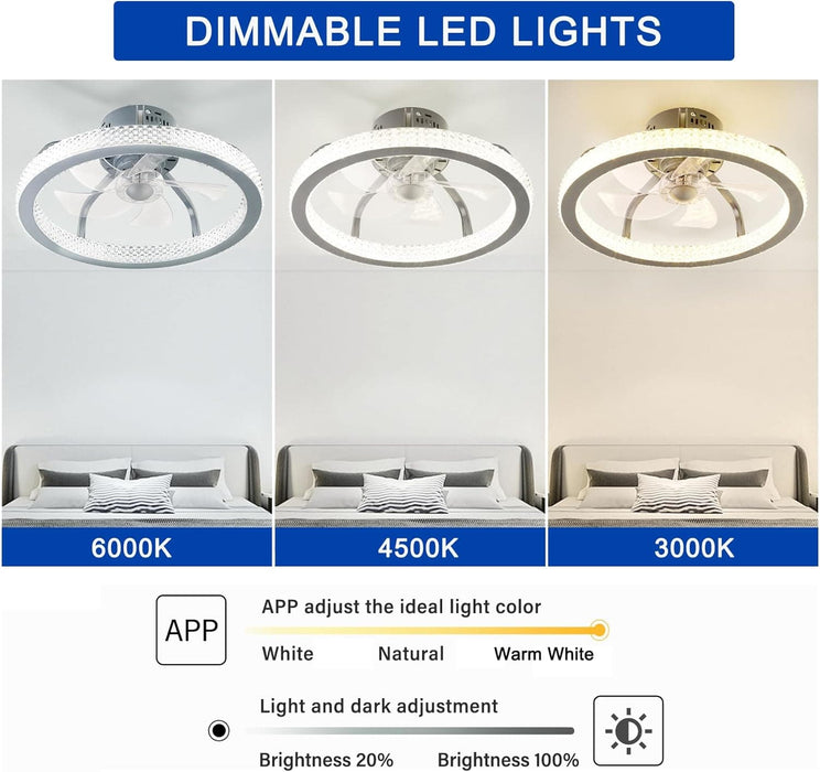 Small RGB Low Profile Ceiling Fan Lights with Bluetooth Speaker, Dimmable Reversible Semi Flush Mount Fan with APP and Remote Control-3-ErisView