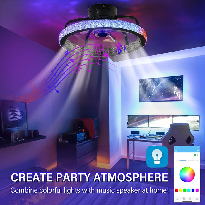 Small RGB Low Profile Ceiling Fan Lights with Bluetooth Speaker, Dimmable Reversible Semi Flush Mount Fan with APP and Remote Control-5-ErisView