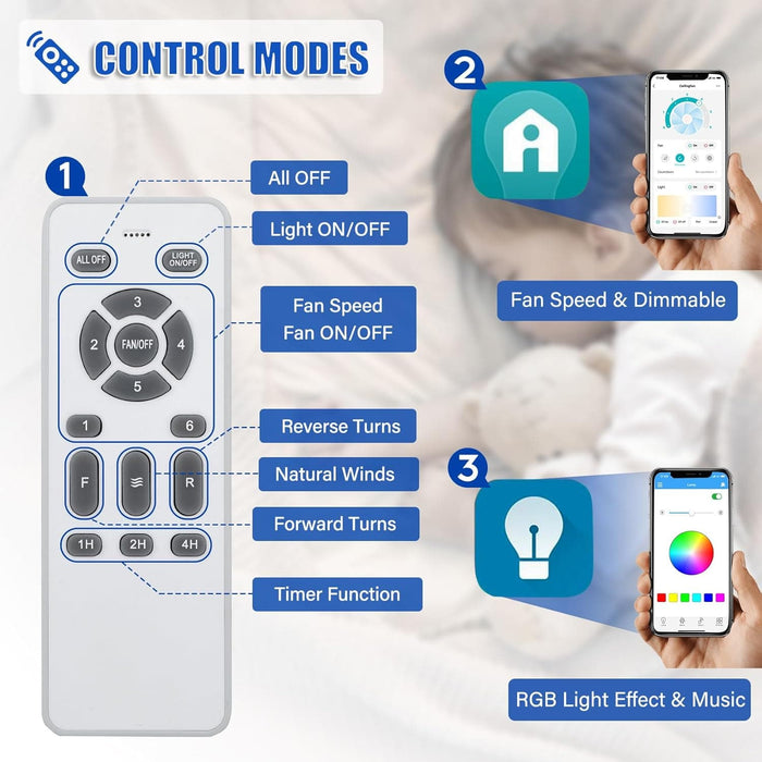 Small RGB Low Profile Ceiling Fan Lights with Bluetooth Speaker, Dimmable Reversible Semi Flush Mount Fan with APP and Remote Control-6-ErisView