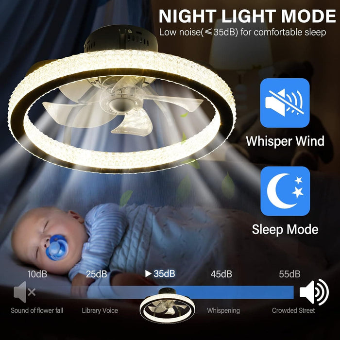 Small RGB Low Profile Ceiling Fan Lights with Bluetooth Speaker, Dimmable Reversible Semi Flush Mount Fan with APP and Remote Control-7-ErisView