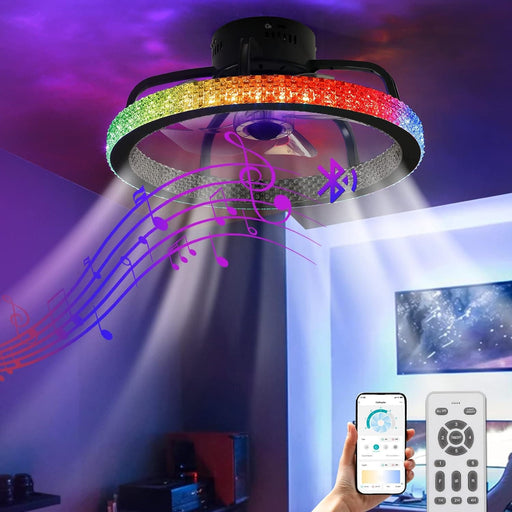 Small RGB Low Profile Ceiling Fan Lights with Bluetooth Speaker, Dimmable Reversible Semi Flush Mount Fan with APP and Remote Control-1-ErisView