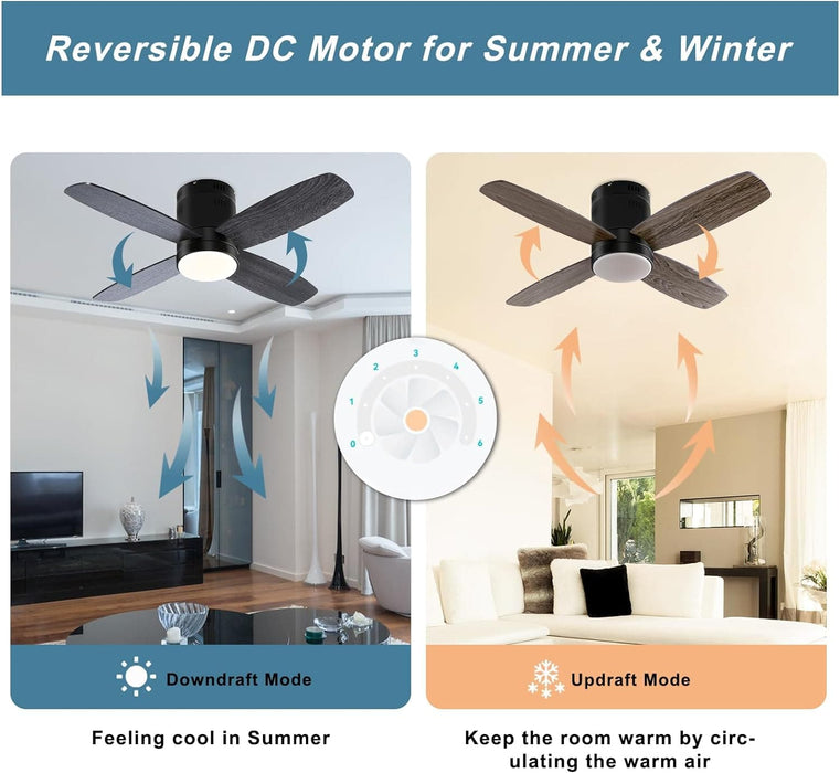 Small Remote Control Ceiling Fan and Light APP Control, Indoor Outdoor Low Profile Flush Mount Ceiling Fan for Patio Kitchen Dining Room Bedroom-12-ErisView