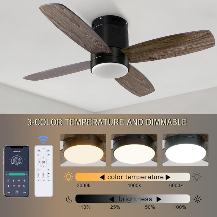 Small Remote Control Ceiling Fan and Light APP Control, Indoor Outdoor Low Profile Flush Mount Ceiling Fan for Patio Kitchen Dining Room Bedroom-13-ErisView