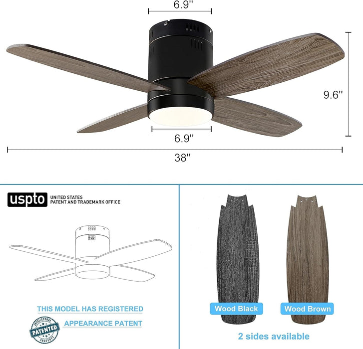 Small Remote Control Ceiling Fan and Light APP Control, Indoor Outdoor Low Profile Flush Mount Ceiling Fan for Patio Kitchen Dining Room Bedroom-14-ErisView