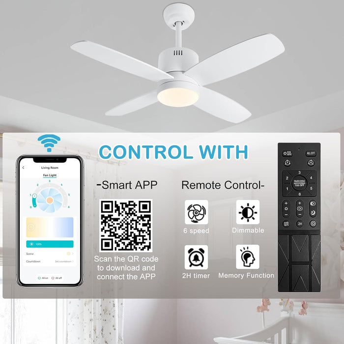 Small Remote Control Ceiling Fan and Light APP Control, Indoor Outdoor Low Profile Flush Mount Ceiling Fan for Patio Kitchen Dining Room Bedroom-17-ErisView