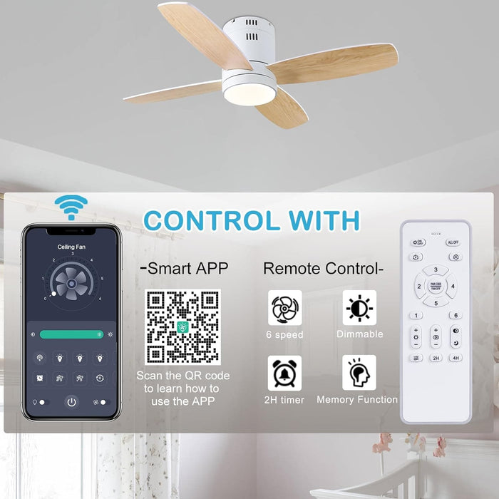Small Remote Control Ceiling Fan and Light APP Control, Indoor Outdoor Low Profile Flush Mount Ceiling Fan for Patio Kitchen Dining Room Bedroom-2-ErisView